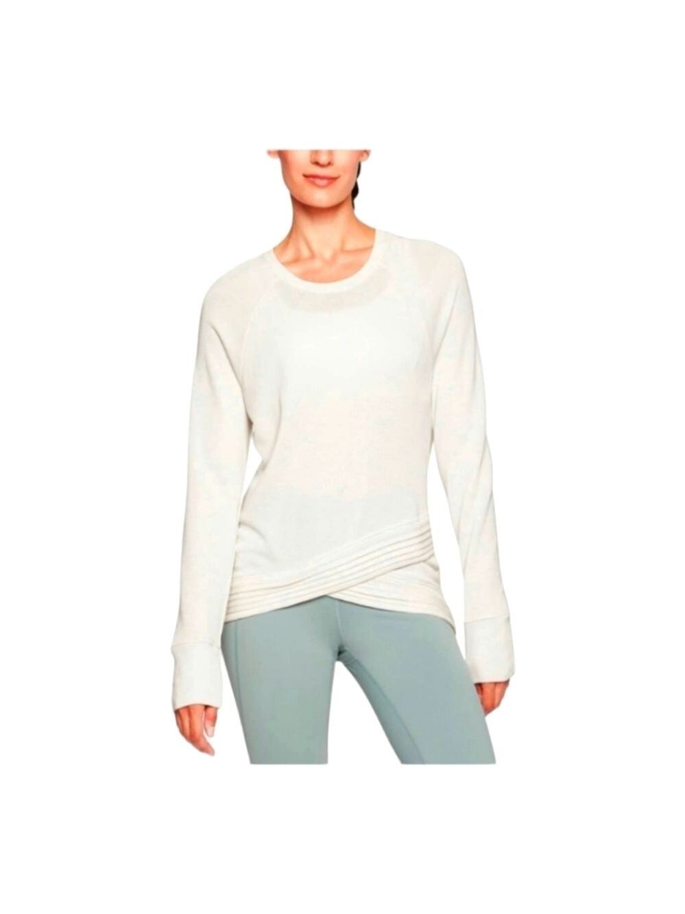 Athleta Serenity White Lightweight Sweatshirt Criss-Cross Front Hem Size Med